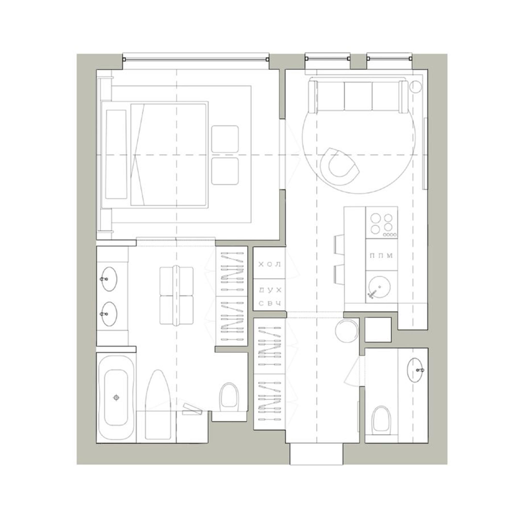 One-bedroom · Sage and graphite
