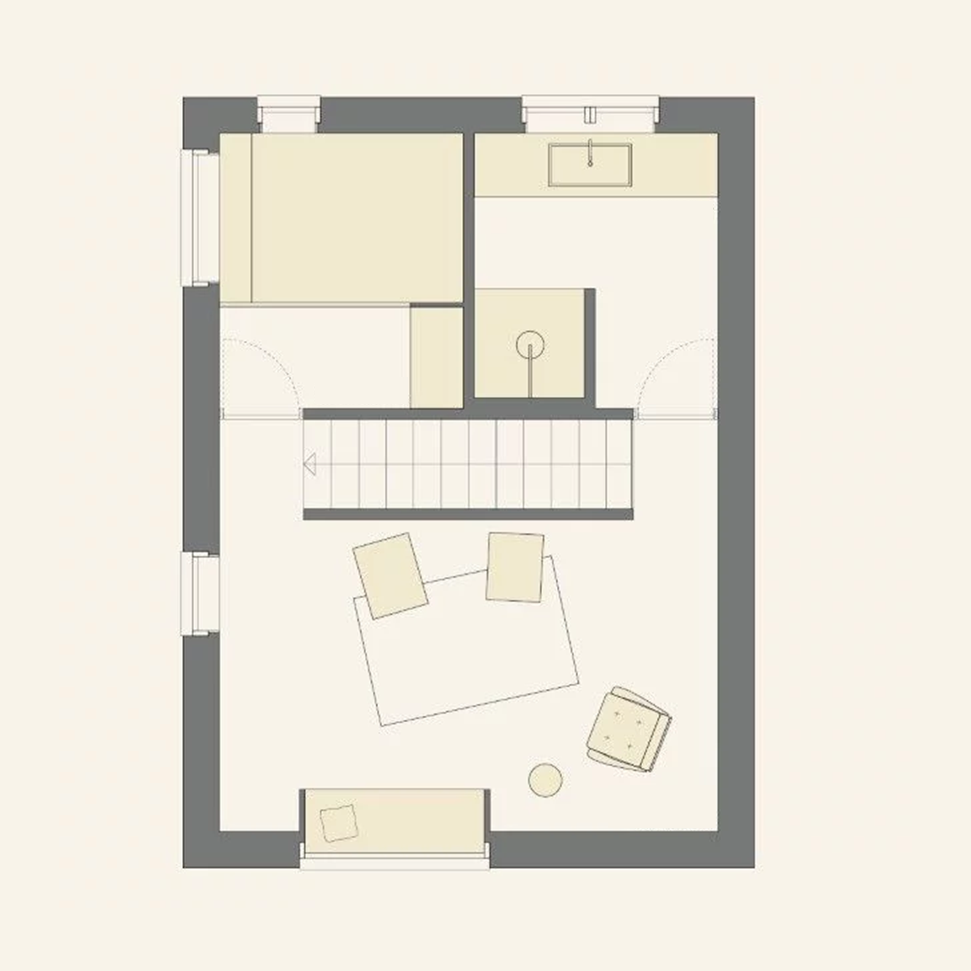 Upper floor · Cream and stone